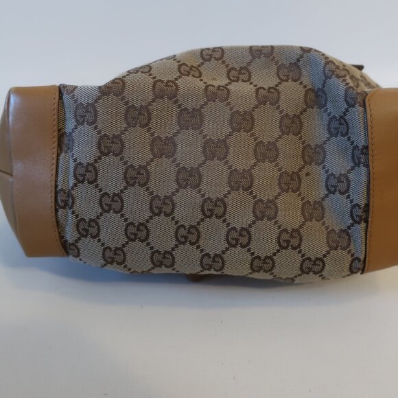 Authentic Gucci Taupe Brown Canvas Leather Shoulder Tote Handbag - Picture 8 of 16
